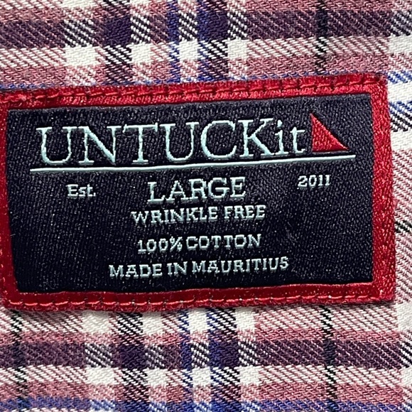 UNTUCKit Men's Azienda Slim Fit Button Front Shirt Navy/Pink Plaid Cotton Large - Picture 8 of 8